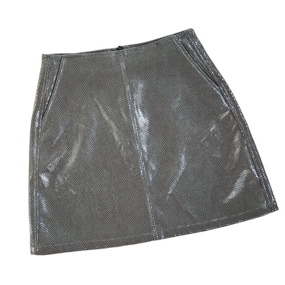 MOLLY BRACKET KHAKI GREEN SNAKEPRINT FAUX LEATHER SKIRT - Picture 6 of 9